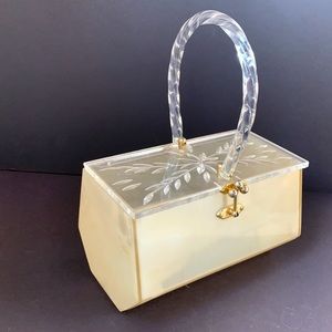 Vintage lucite box purse etched clear handbag